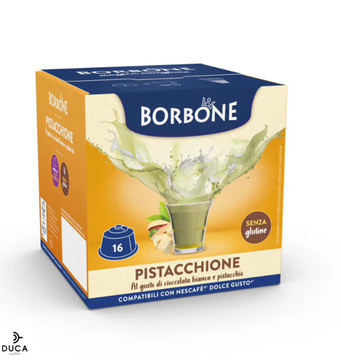 16 Capsule Borbone PISTACCHIONE Per Bevanda Solubile Al Gusto Cioccolata Bianca E Pistacchio