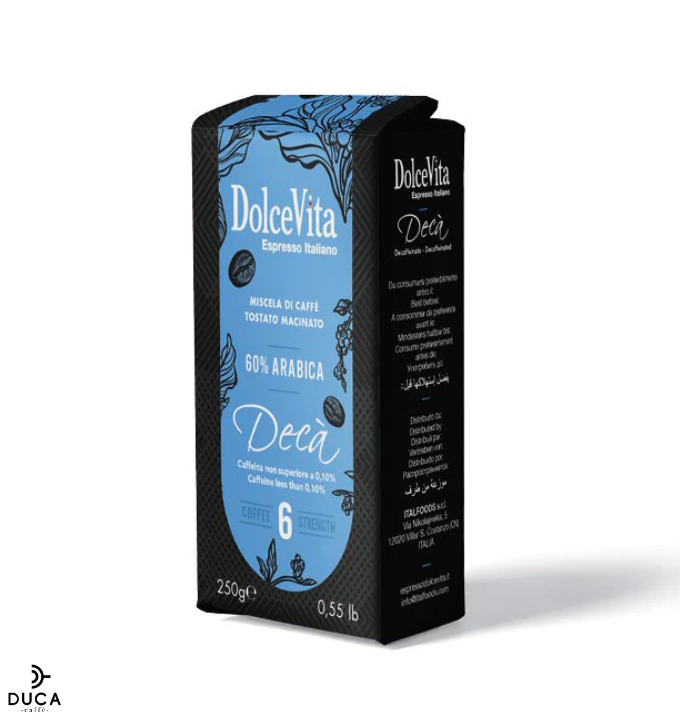 Confezione Caffè macinato 250 gr. DECAFFEINATO Dolce Vita